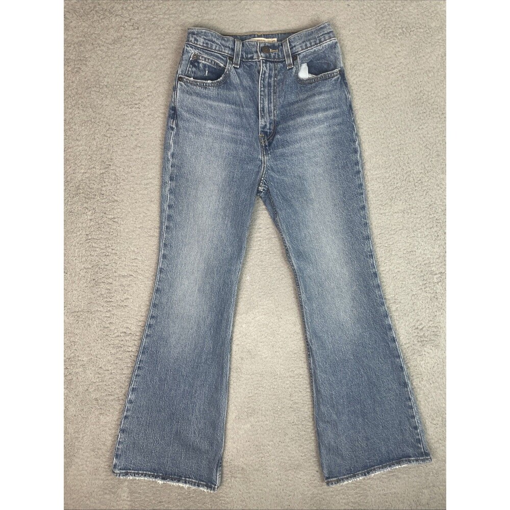 Levis 501 Premium Jeans 70s High Rise Flare Womens 24x29 Blue Medium Wash EUC